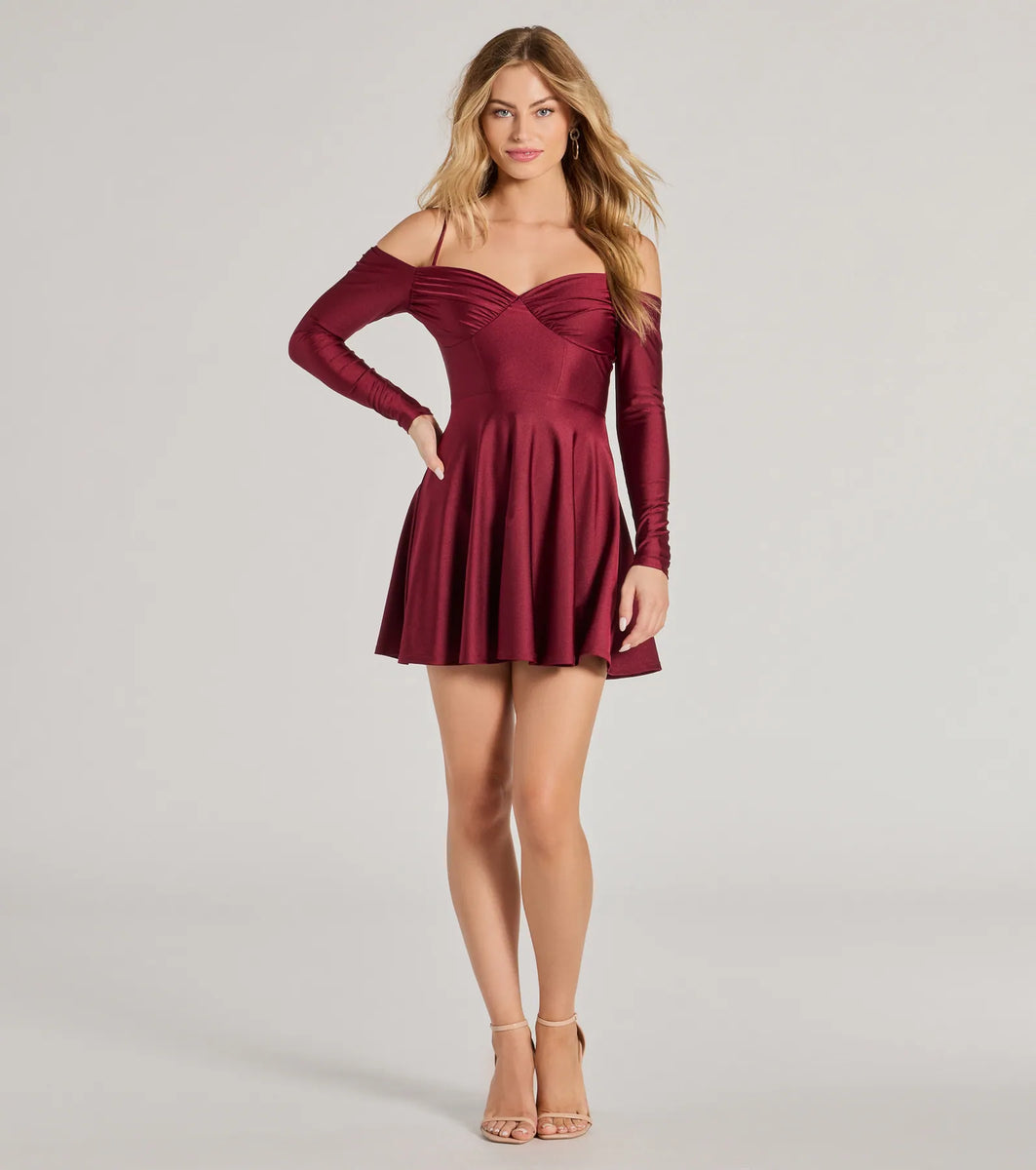 Cold shoulder skater dress uk best sale