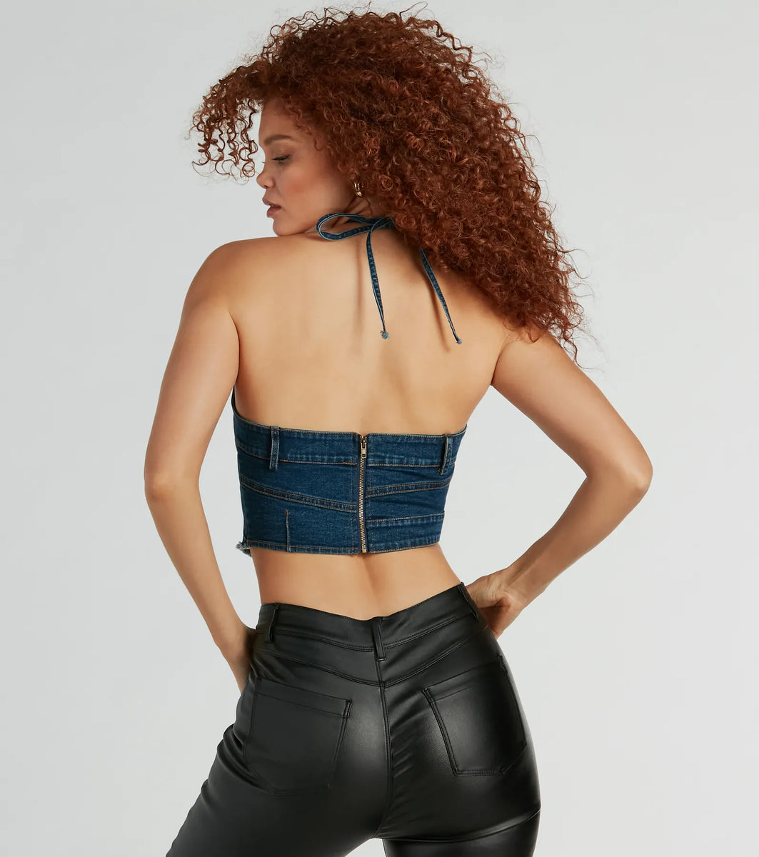 Windsor Hook and Eye Corset Crop Top in Black | Size: Medium | Rayon/Woven Fabric