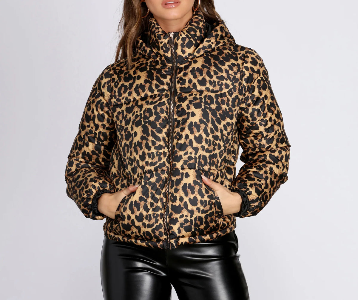 Made in Italy Leopard Print Puffer Jacket, Women's leopard Print outlet Puffer jacket, hooded leopard print puffer jacket