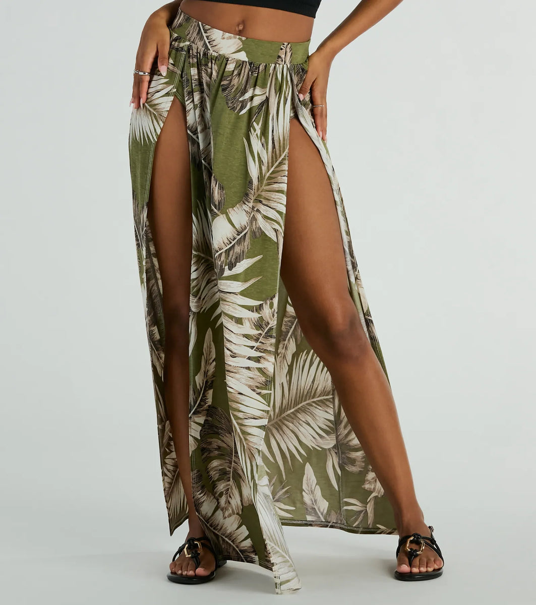 Tropical Breeze Printed Dual-Slit Maxi Skirt