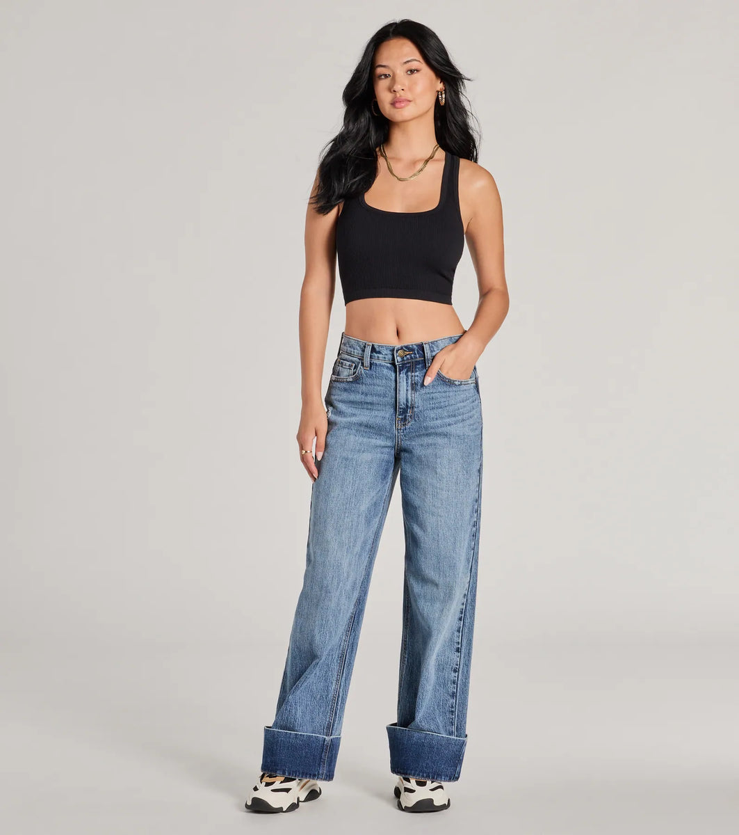 Cool Trend High-rise Cuffed Wide-leg Denim Jeans & Windsor