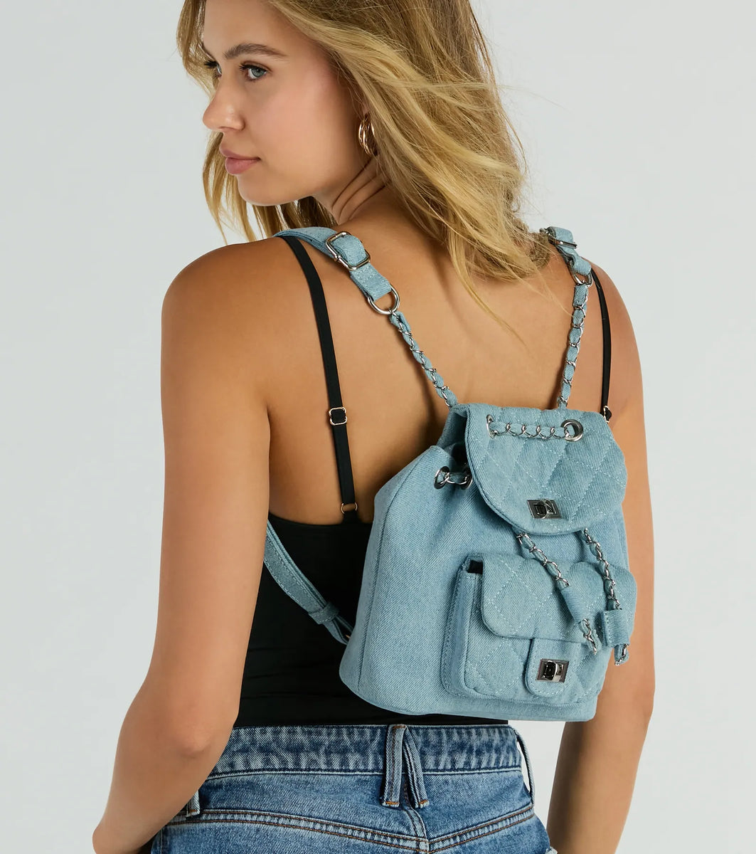 Denim mini backpack best sale