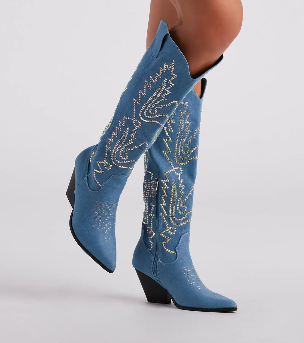 Denim cowgirl boots best sale