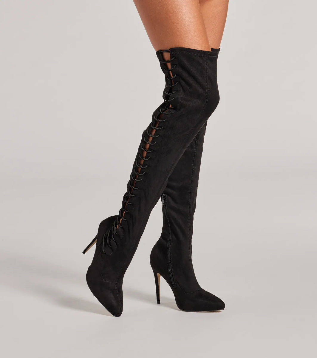 Always On Point Lace Up Thigh High Stiletto Boots Windsor