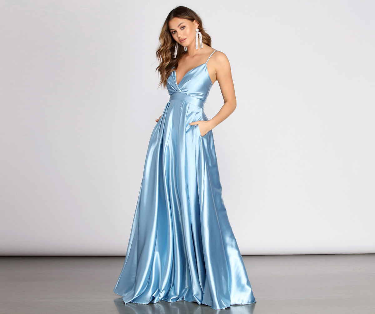 Charlotte Satin A-Line Dress in Light Blue