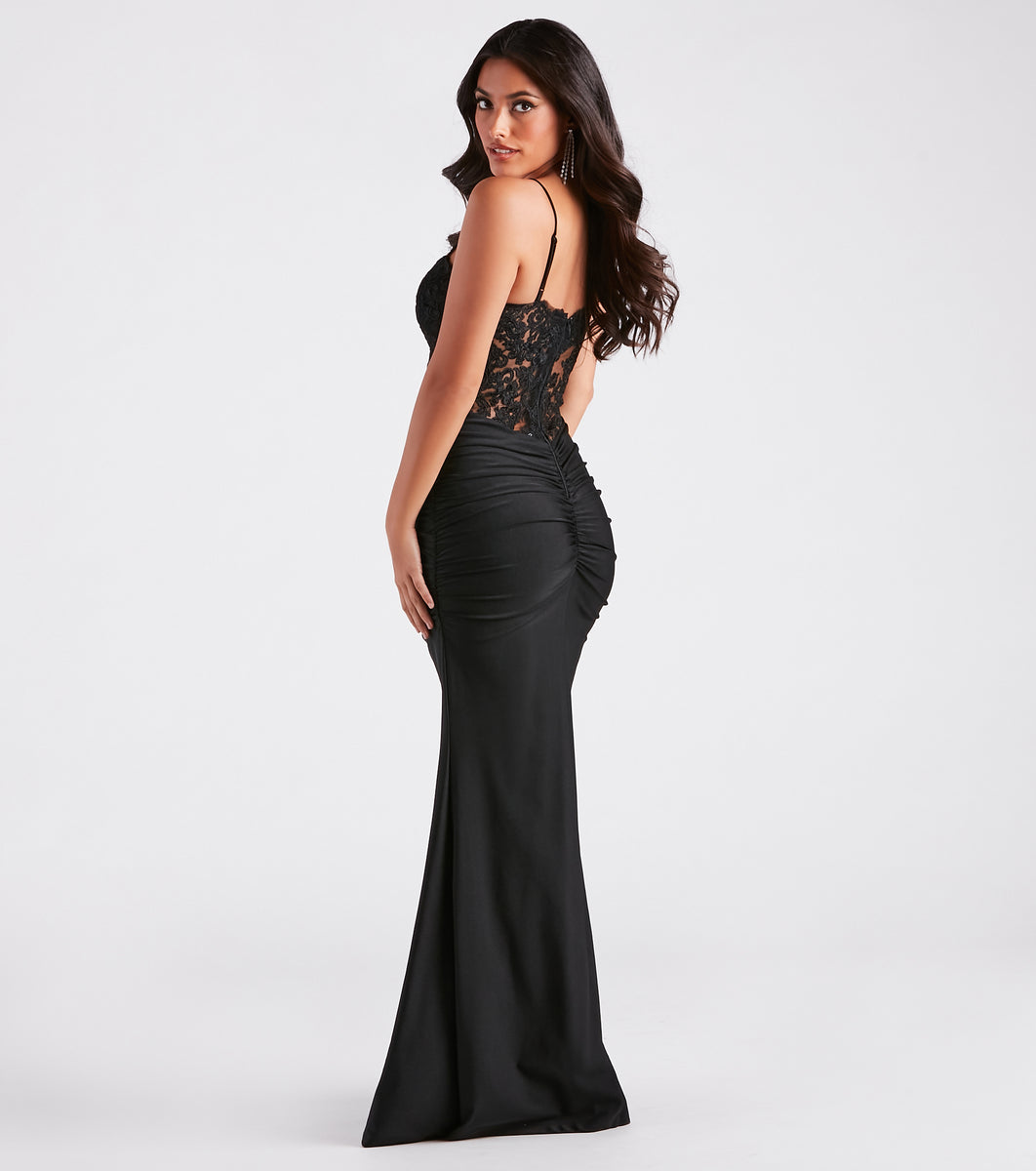 Black Lace Maxi Dress - Strapless Bustier Dress - Mermaid Dress