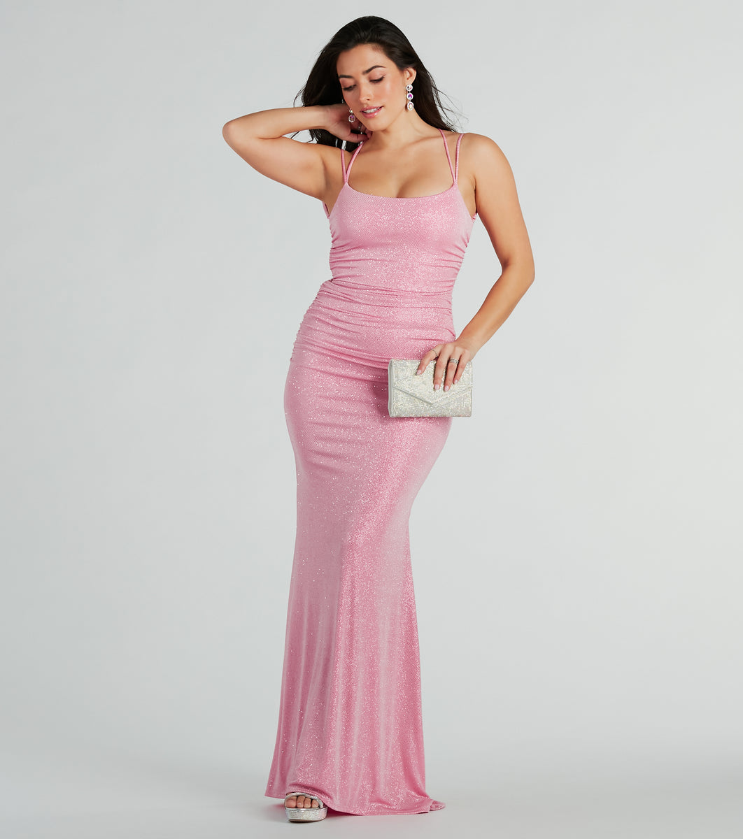 Rylie Formal Glitter Lace-Up Mermaid Long Dress