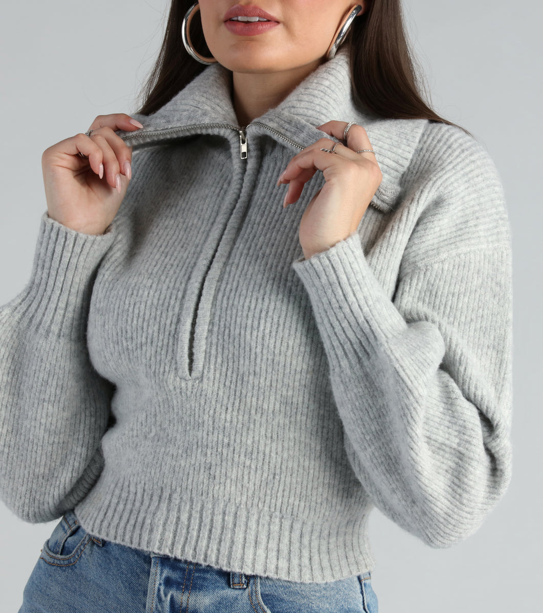 Give Me Cozy Half-Zip Fuzzy Knit Crop Sweater | Windsor