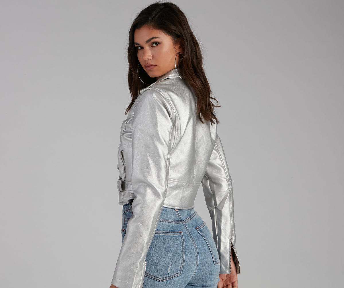 Shine For You Metallic Trucker Jacket - Silver