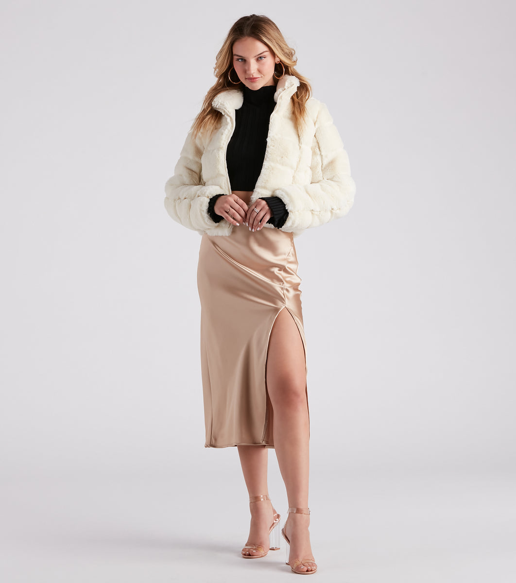 Scene Stealer High Slit Satin Midi Skirt | Windsor