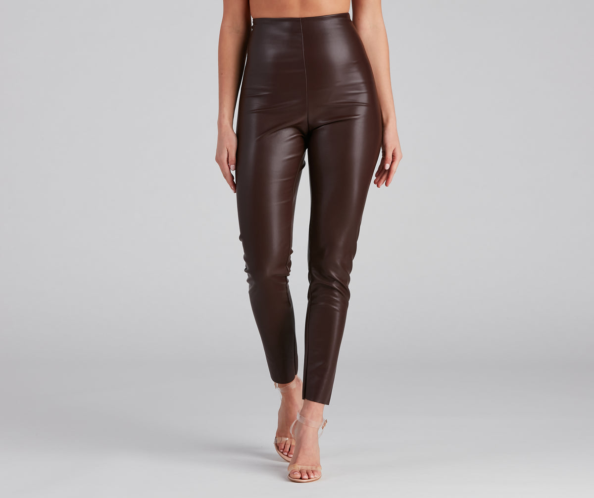 adviicd Spanx Leather Leggings For Women Women's Plus Size Leather Pants  Zipper Front Split PU Leather Skorts Khaki S 