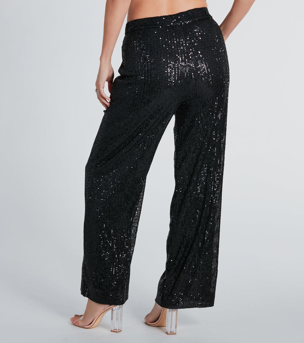 Night Cocktails Sequin High-Rise Flare Pants