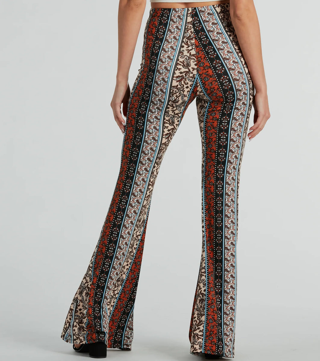 Wanderlust Paisley Print Knit Flare Pants