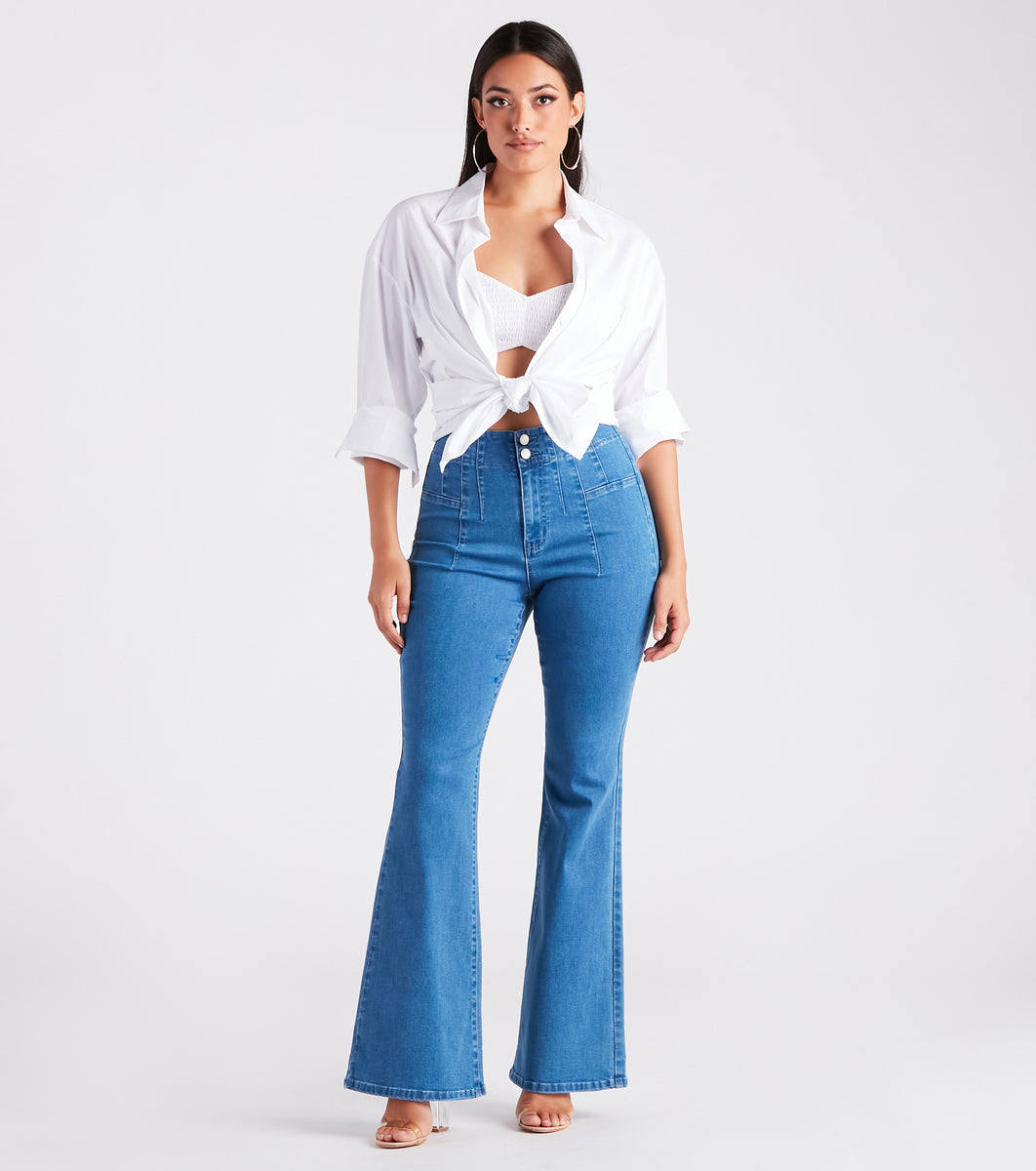 Bri High-Rise Button-Up Flare Jeans by Windsor Denim