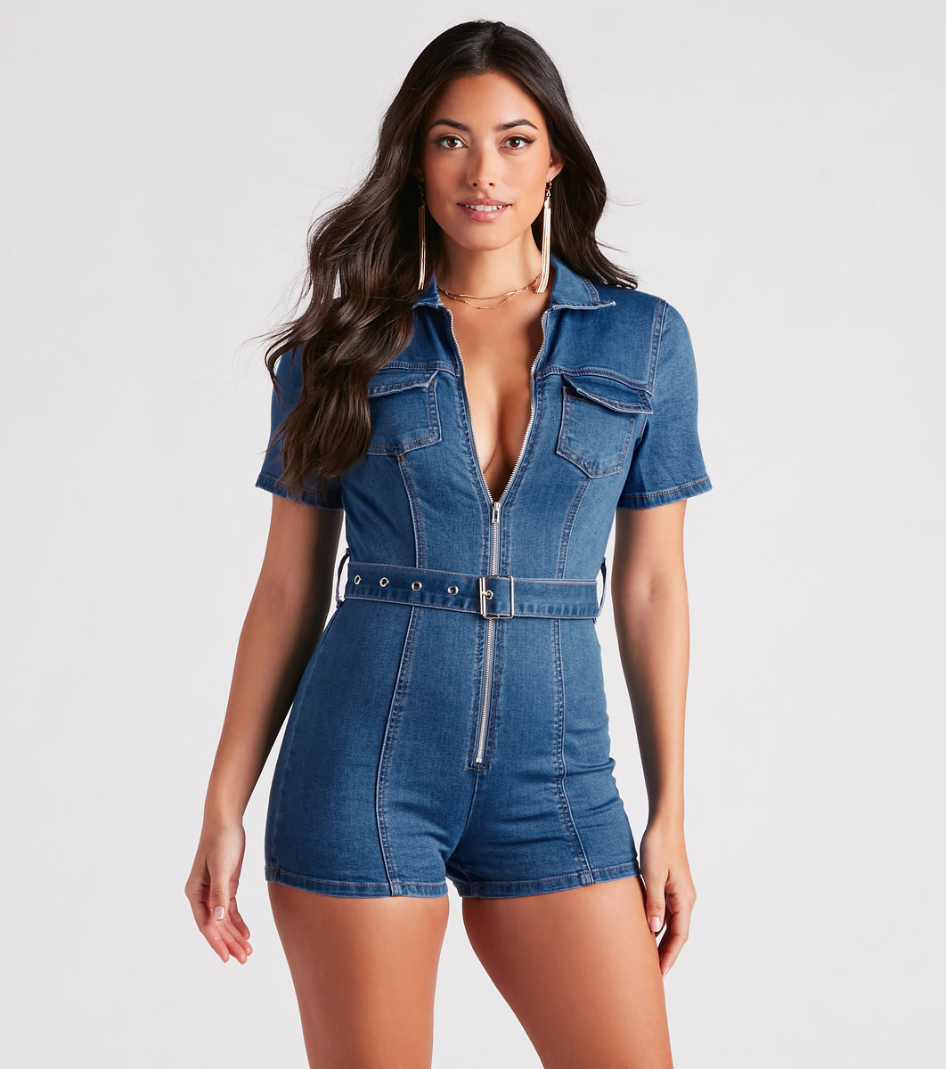 Catalina Blue Short Sleeve Denim Romper - Final Sale