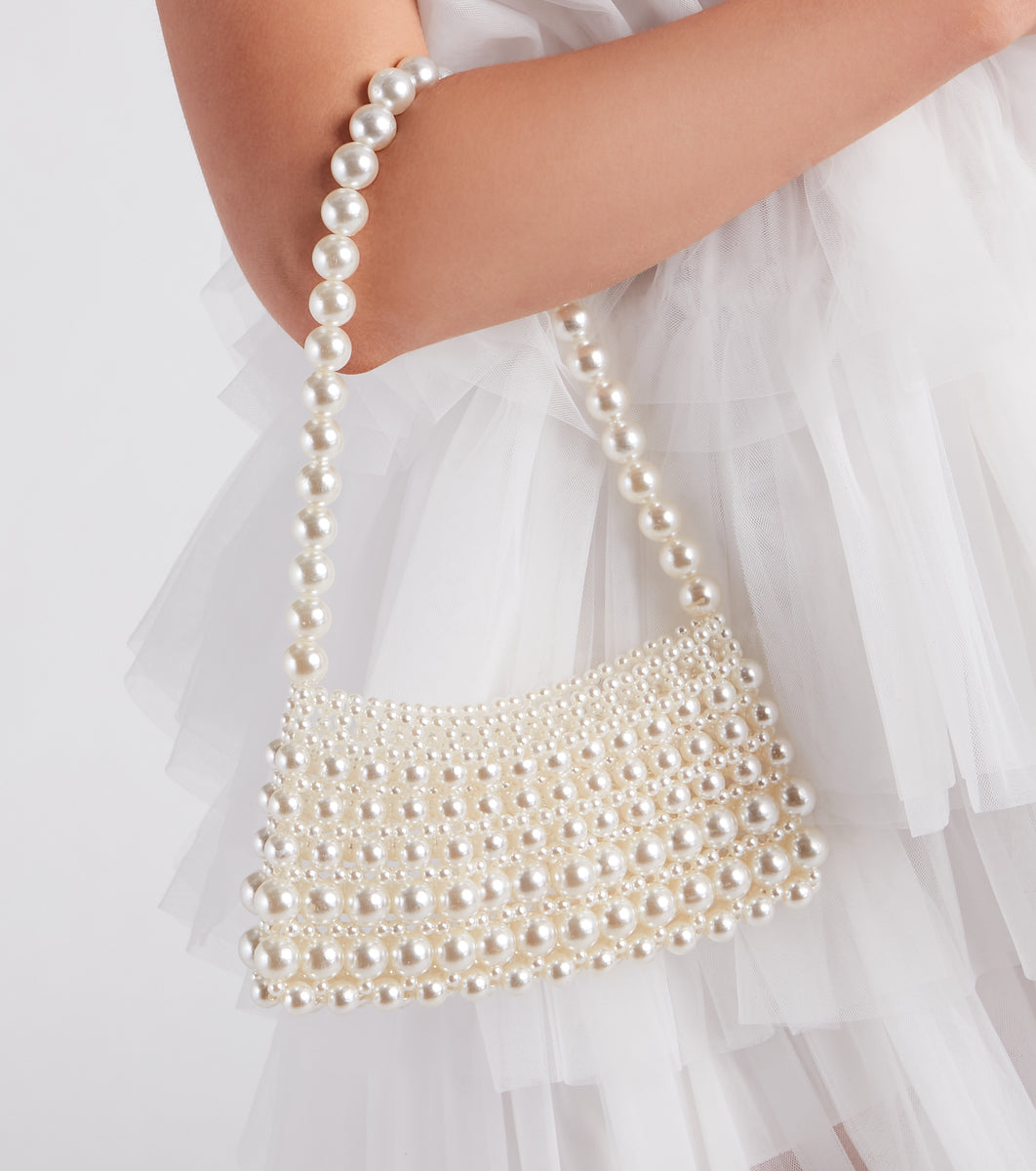 Girls Glitter Faux Pearl Crossbody Bag