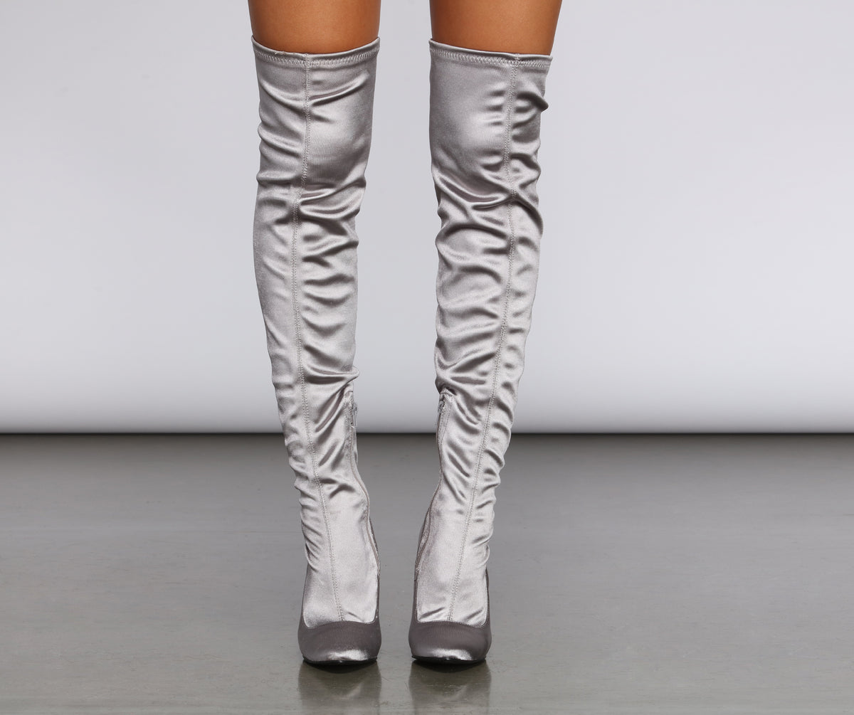 Satin over store the knee boots