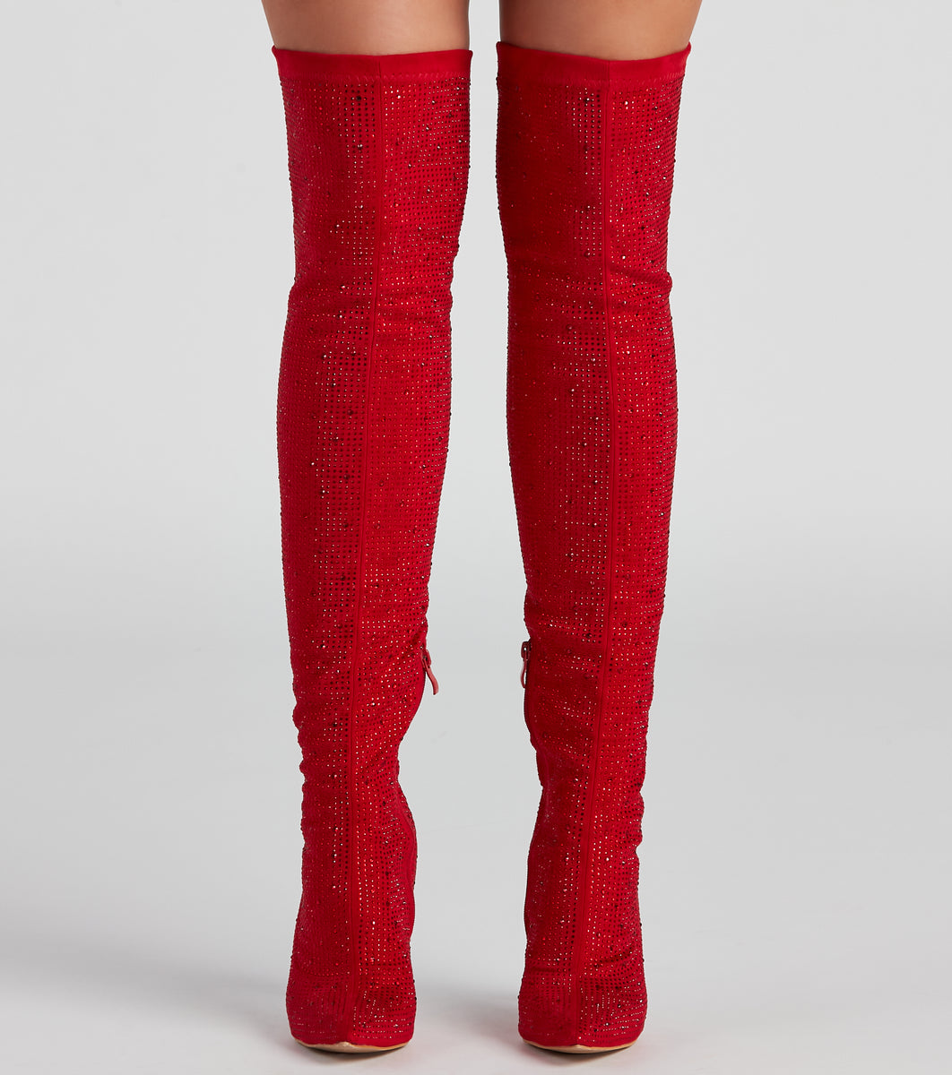 Red sparkly thigh high on sale boots