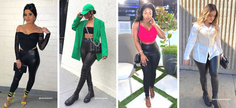 Women's Black Cropped Top, Black Leather Leggings, Black Leather