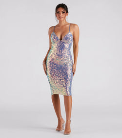 Rhianna Formal Iridescent Sequin Midi Dress