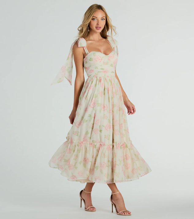 Gretchen Sweetheart Tie Floral Chiffon Midi Dress | Windsor