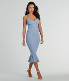 The midi dress length on the Marlee Lace-Up Mermaid Glitter Midi Formal Dress provides an elevated silhouette perfect for any party, occasion, or everyday styling.