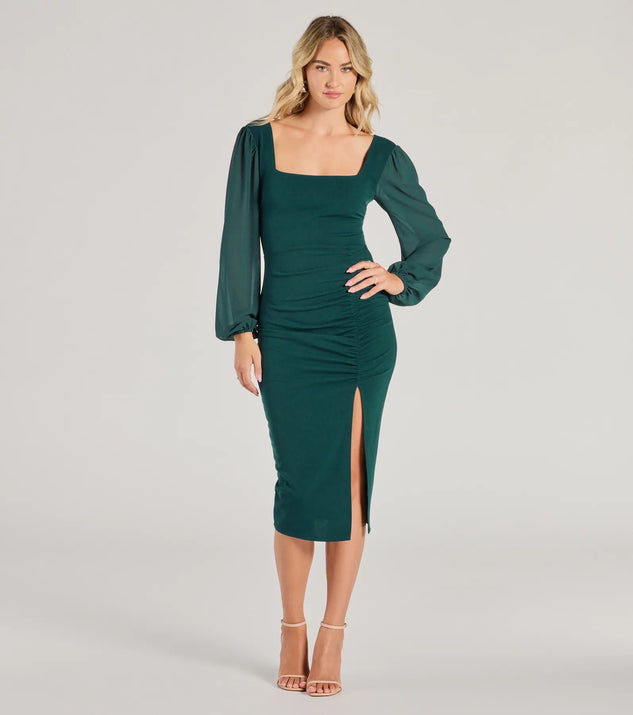 Windsor Celeste Tie Back Slit Crepe Midi Dress