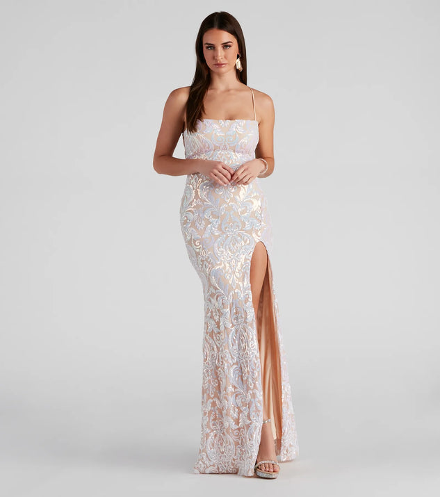 Priya Formal Iridescent Sequin Scroll Dress | Windsor