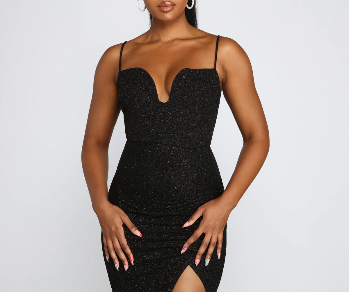 Trinity Formal High Slit Glitter Dress