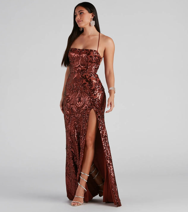 You'll be the best dressed in the Rowena Sequin Mermaid Dress as your fall formal dress with beautiful and unique details from Windsor.