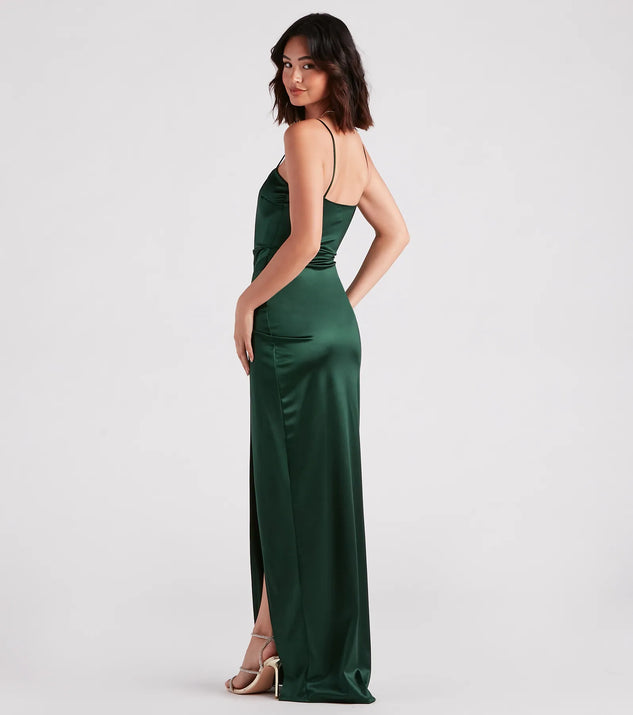 Mayra Formal Satin Slit Long Dress | Windsor