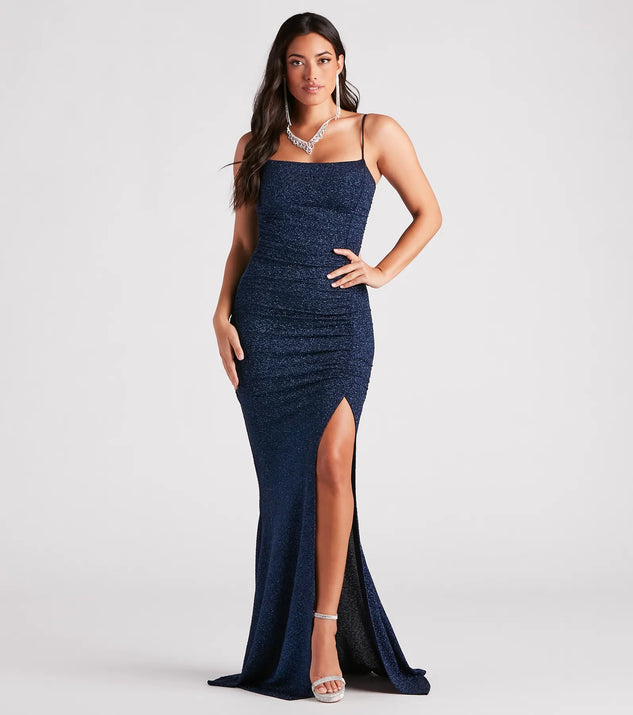 Hayden Ruched Glitter Knit Mermaid Dress