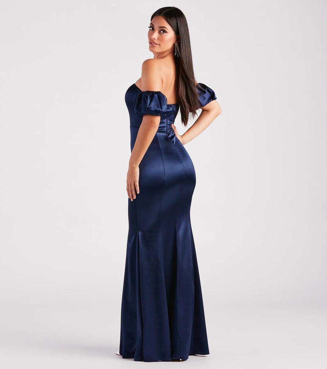 Rose Formal Satin Off-The-Shoulder Mermaid Dress