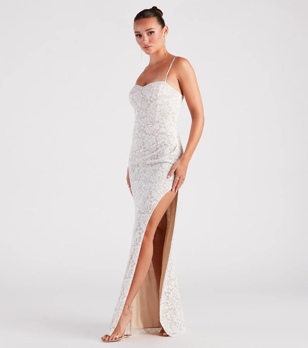 Daphne Formal Lace Slit Long Dress