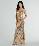 You'll be the best dressed in the Brie Formal Sequin Leaf Plunge Mermaid Dress as your summer formal dress with unique details from Windsor.