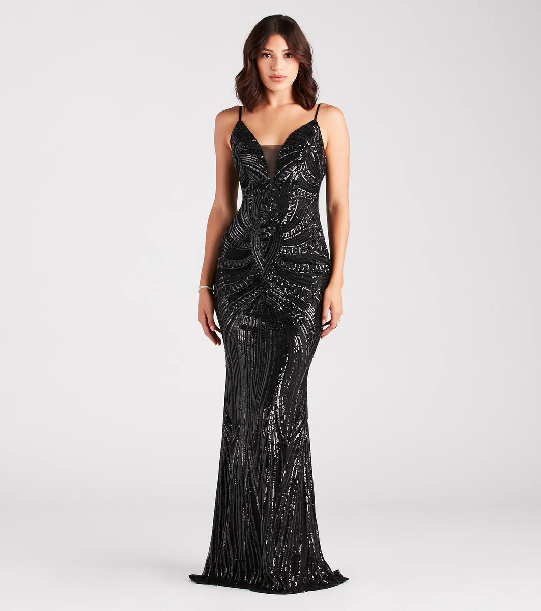 Pauline Formal Sequin Draped Bead Mermaid Dress