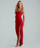 You'll be the best dressed in the Amirah Formal Glitter Cowl Neck Long Dress as your fall formal dress with beautiful and unique details from Windsor.