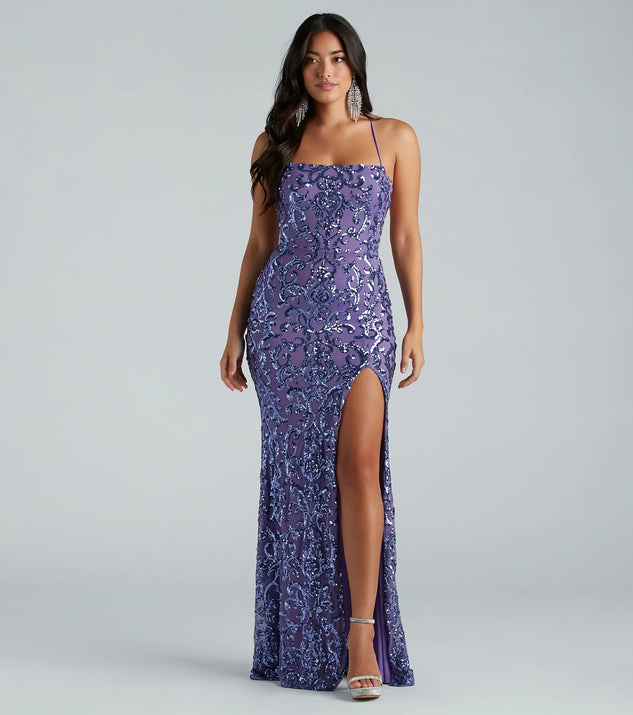 You'll be the best dressed in the Rowena Sequin Mermaid Dress as your fall formal dress with beautiful and unique details from Windsor.