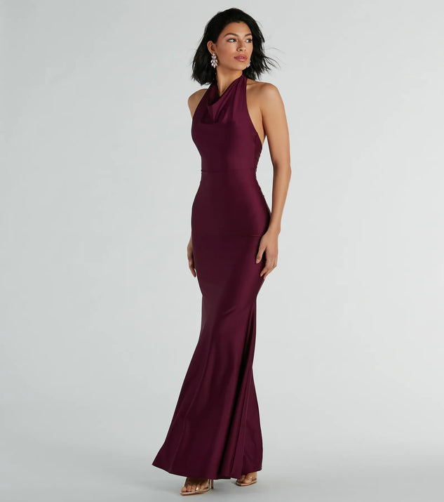 The Diane Formal Halter Mermaid Long Dress as your wedding guest dress with a stylish neckline and/or sleeves and elevated details on the back and front will make you the best dressed at any event!