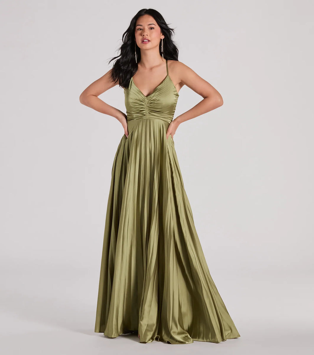 Charlie Lace-Up A-Line Pleated Satin Formal Dress
