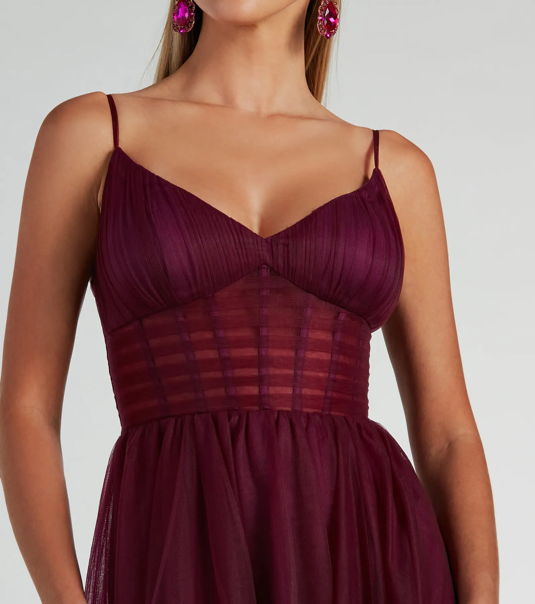 Paulette Sleeveless A-Line Mesh Formal Dress