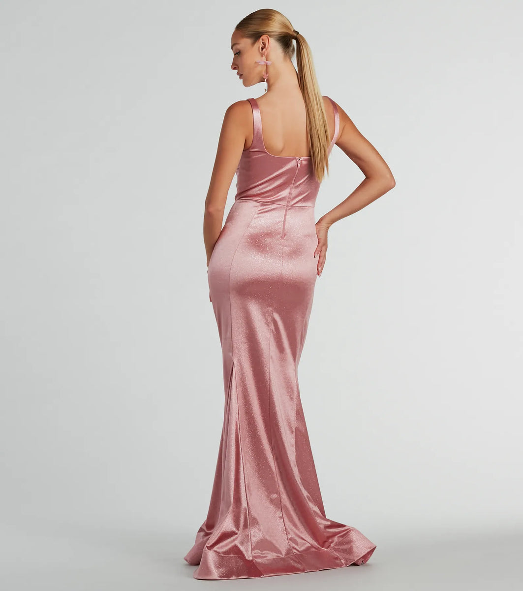 Ria Bustier Mermaid Glitter Satin Formal Dress