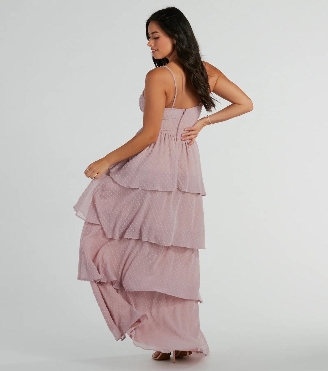 Kasey V-Neck Ruffled A-Line Chiffon Formal Dress