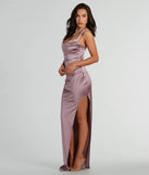 Whether it's the color or silhouette of the Kirsten Satin Cowl Neck High Slit Formal Dress, this bridesmaid dress is a gorgeous pick for a maid-of-honor or to create a bridal party look ready to celebrate!