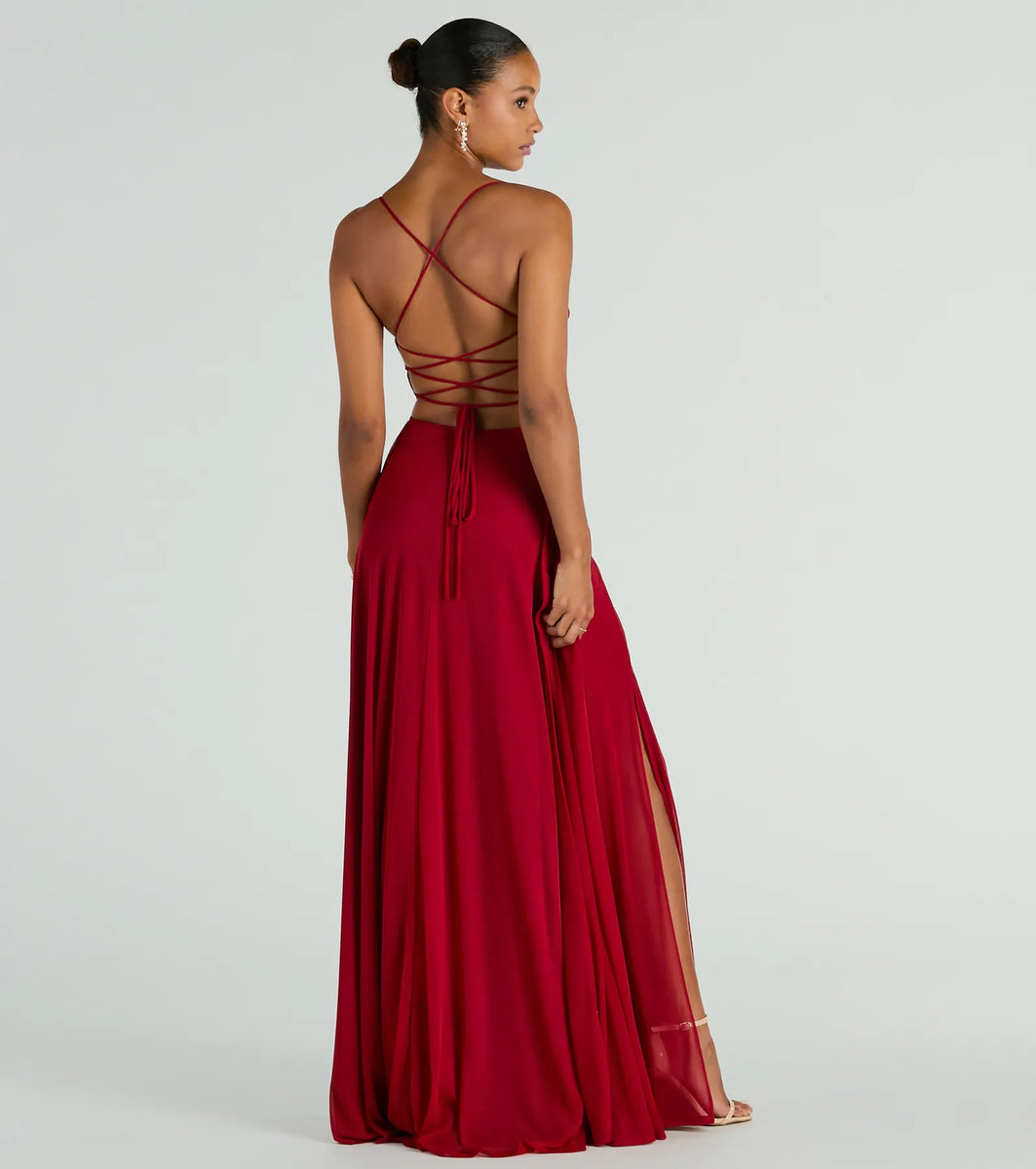 Paris Lace-Up Slit A-Line Chiffon Formal Dress & Windsor