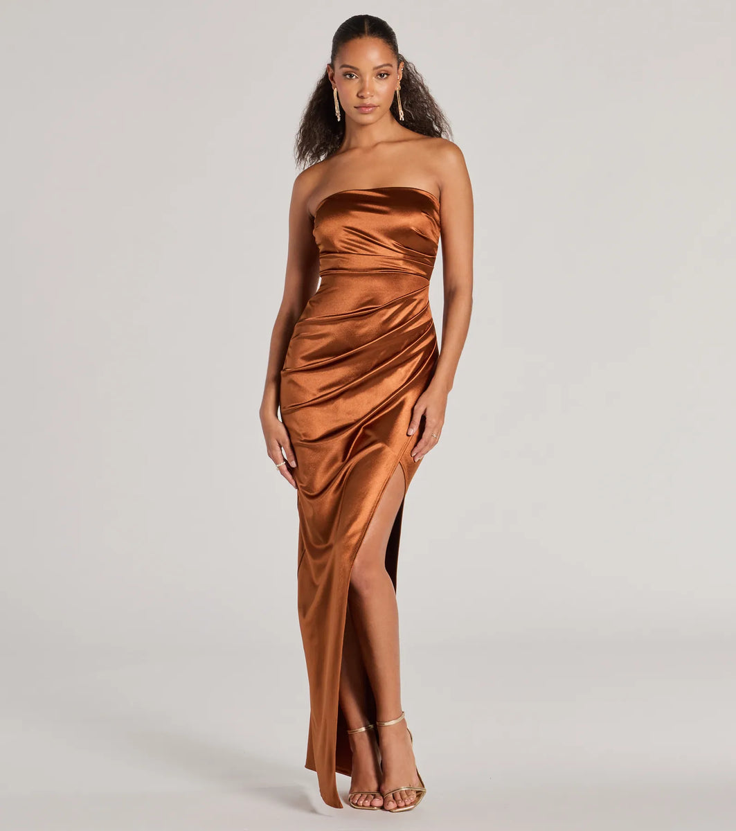 Lauren Strapless Wrap Slim Satin Formal Dress