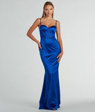 You'll be the best dressed in the Jaiden Bustier Rhinestone Satin Formal Dress as your summer formal dress with unique details from Windsor.