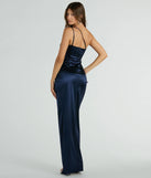 You'll be the best dressed in the Trina One-Shoulder Slim Satin Formal Dress as your fall formal dress with beautiful and unique details from Windsor.