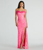 You'll be the best dressed in the Cara Marabou Trim Mermaid Slit Sequin Formal Dress as your summer formal dress with unique details from Windsor.