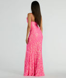 You'll be the best dressed in the Cara Marabou Trim Mermaid Slit Sequin Formal Dress as your summer formal dress with unique details from Windsor.